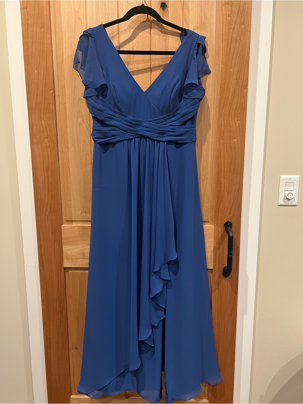 Azazie Royal Blue V-Neck Chiffon Gown